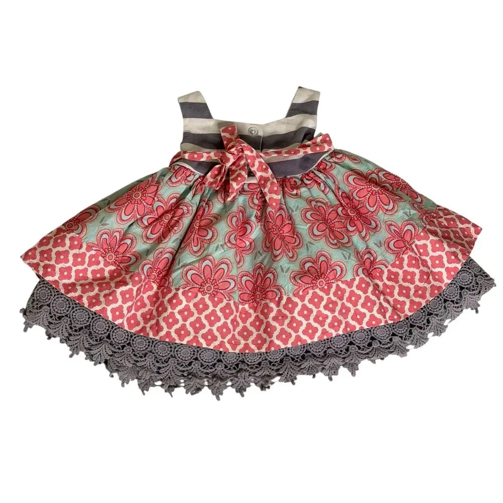 Counting Daisies Sun Dress Infant Baby Girl Lace Floral Pink Gray 3 6 Month bv